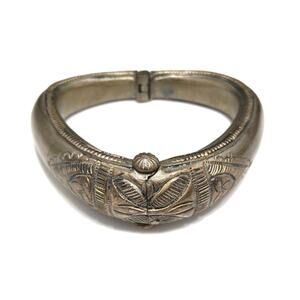 Vintage Tribal Embossed Bracelet w/ Plunger Clasp, Gold Wash, 1940s